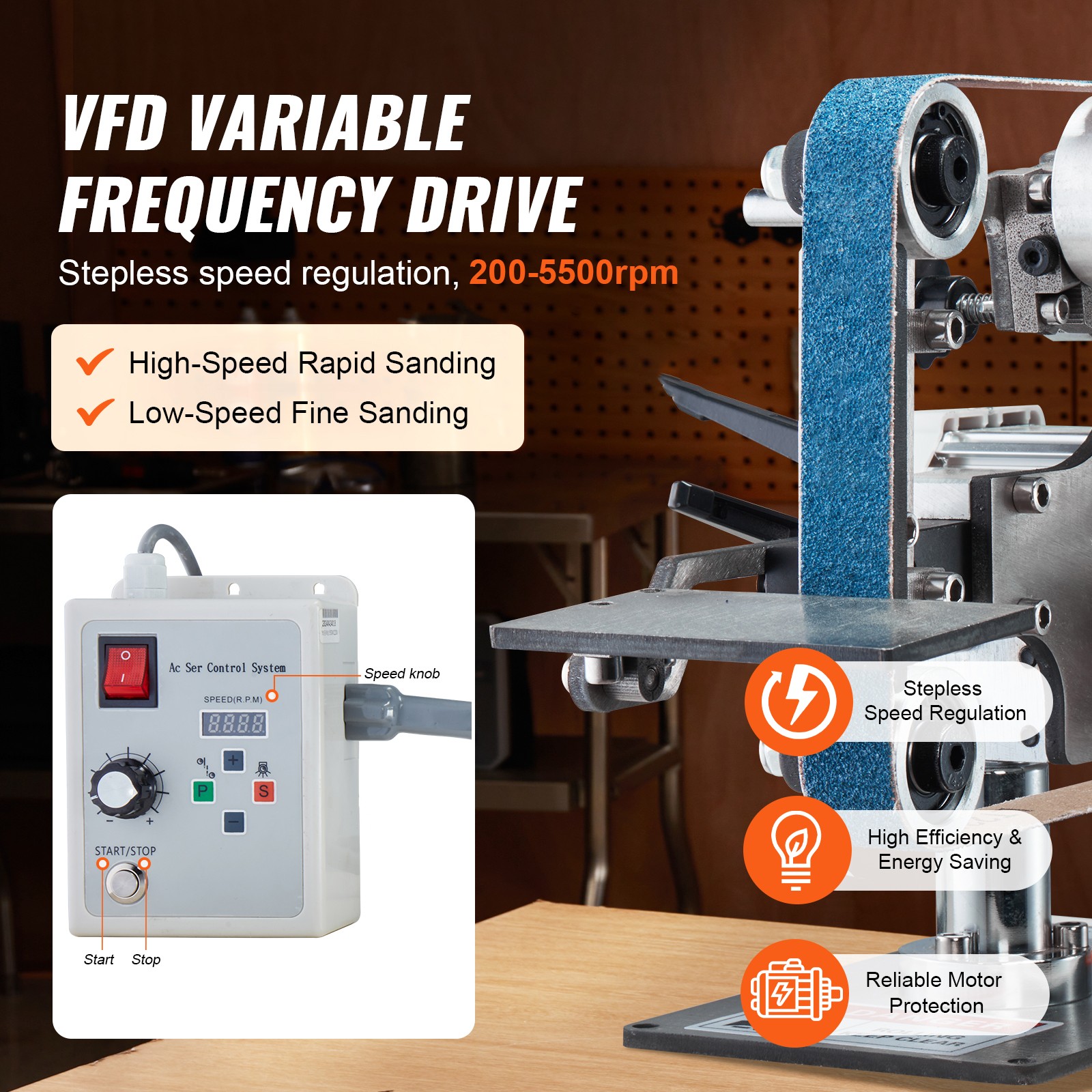 Belt Grinder Sander 30 x 1-Inch Variable Speed with VFD 2 Grinding Moulds