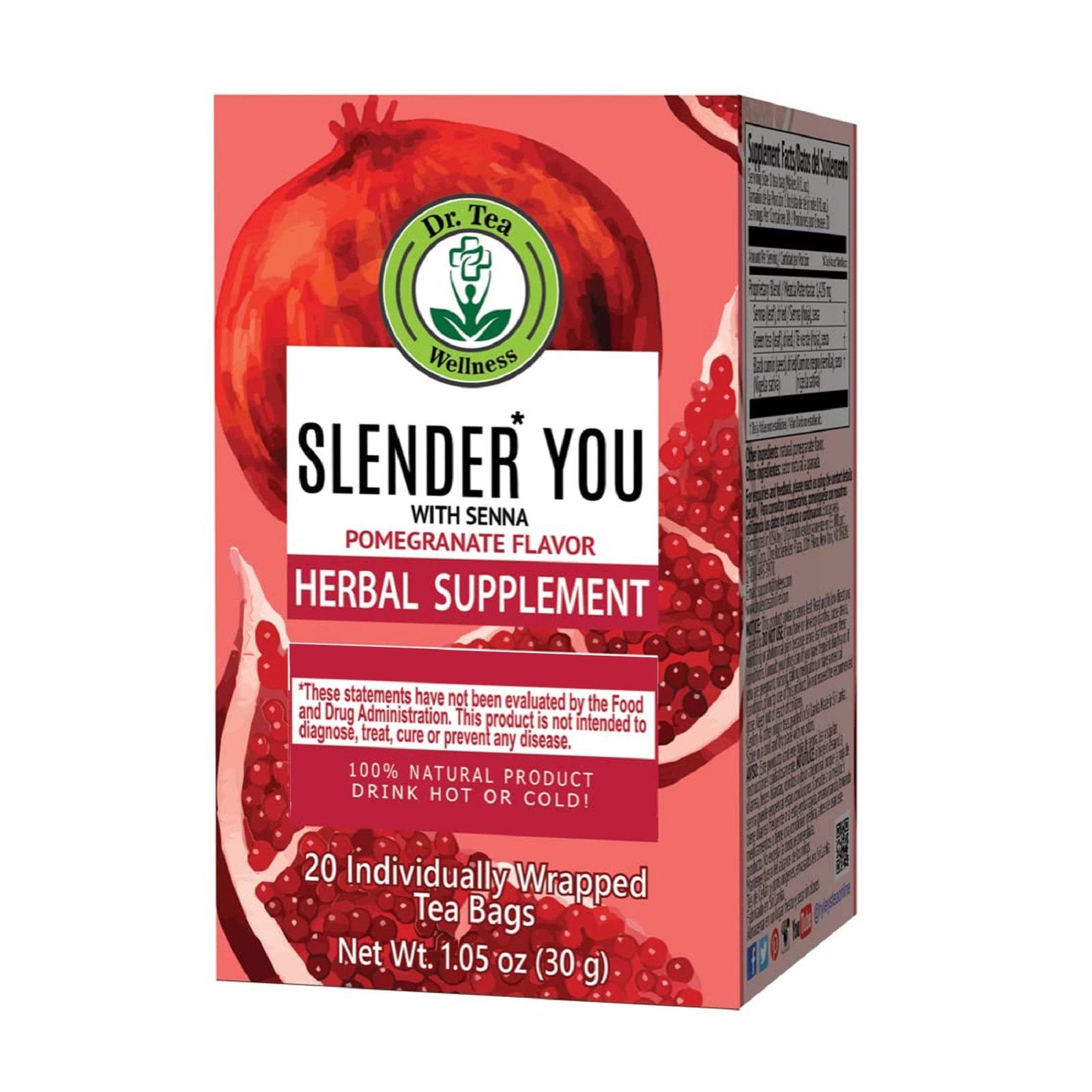 Slender You Tea with Senna – Pomegranate Flavor – 20 Tea Bags