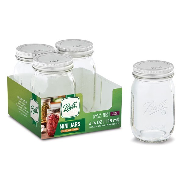 4oz 4pk Glass Mini Mason Jar with Lid:Spice Storage, Clear Food Container Set
