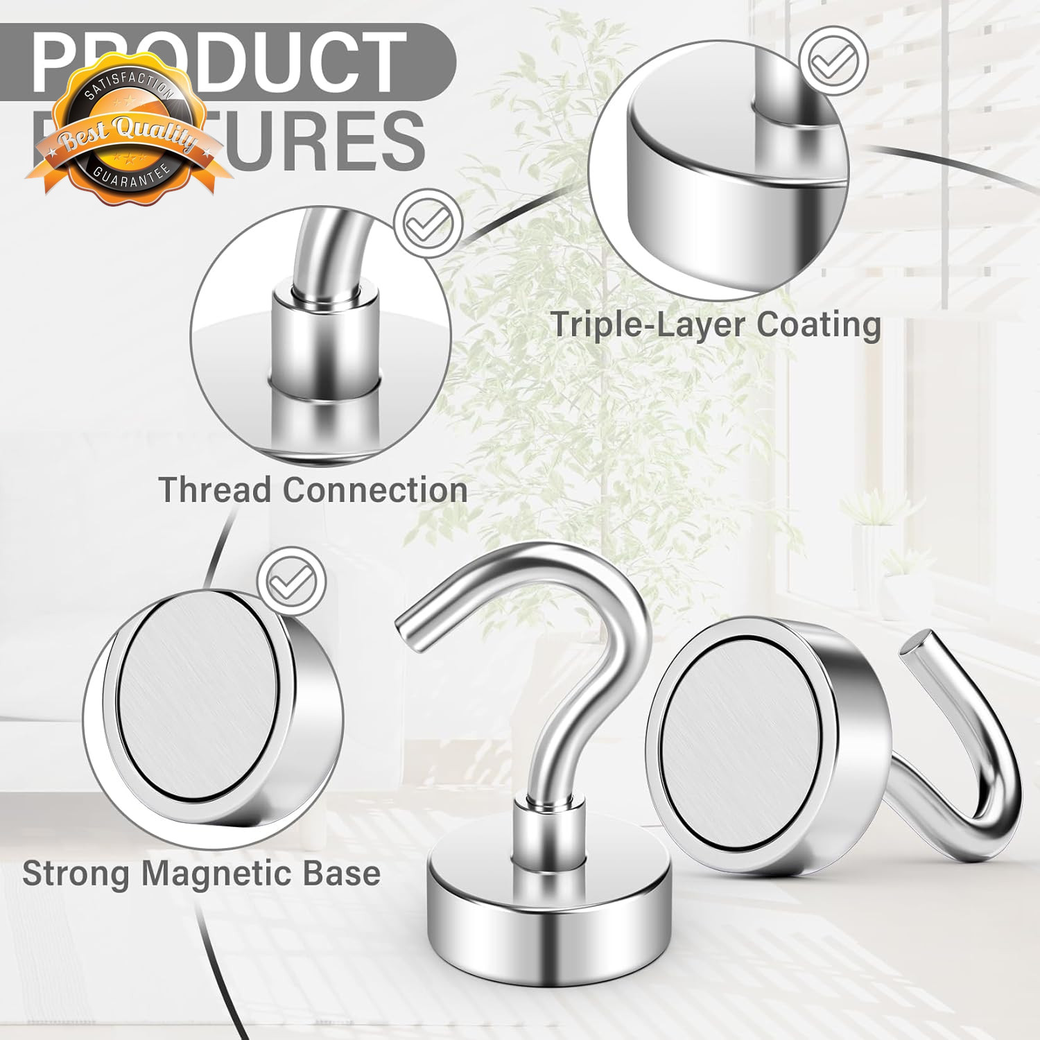 Magnetic Hooks Heavy Duty 30LB Strong Magnets Hanging Silver 8 Pack