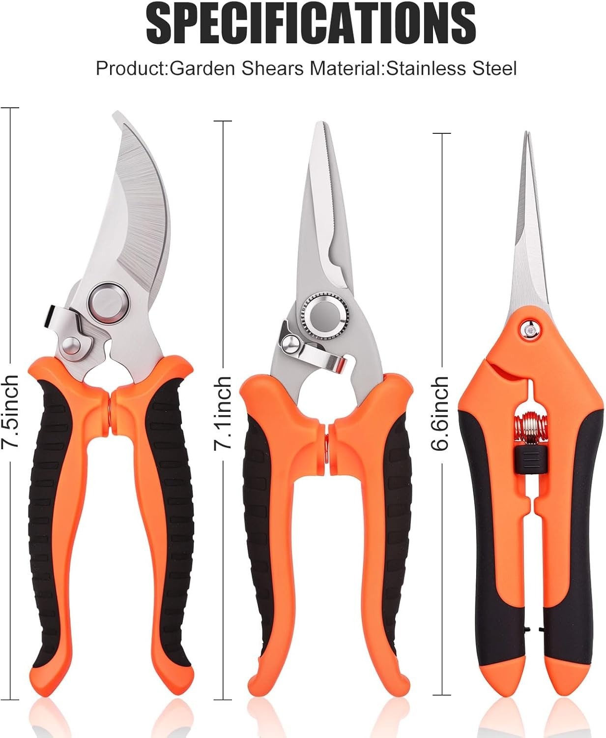 3 Pcs Garden Shears Stainless Steel Gardening Scissors Pruning Shears for Garden