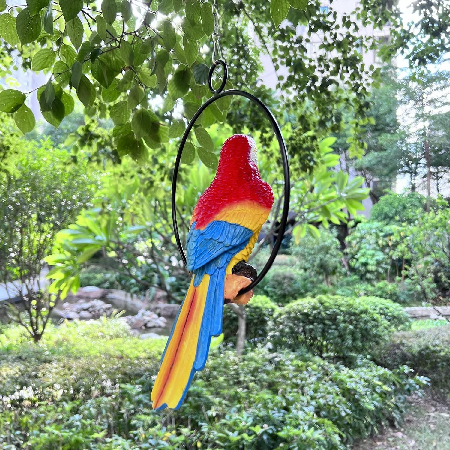 Lifelike Parrot Garden Statues Hanging Decor Ornaments Figurines Sculpture for P