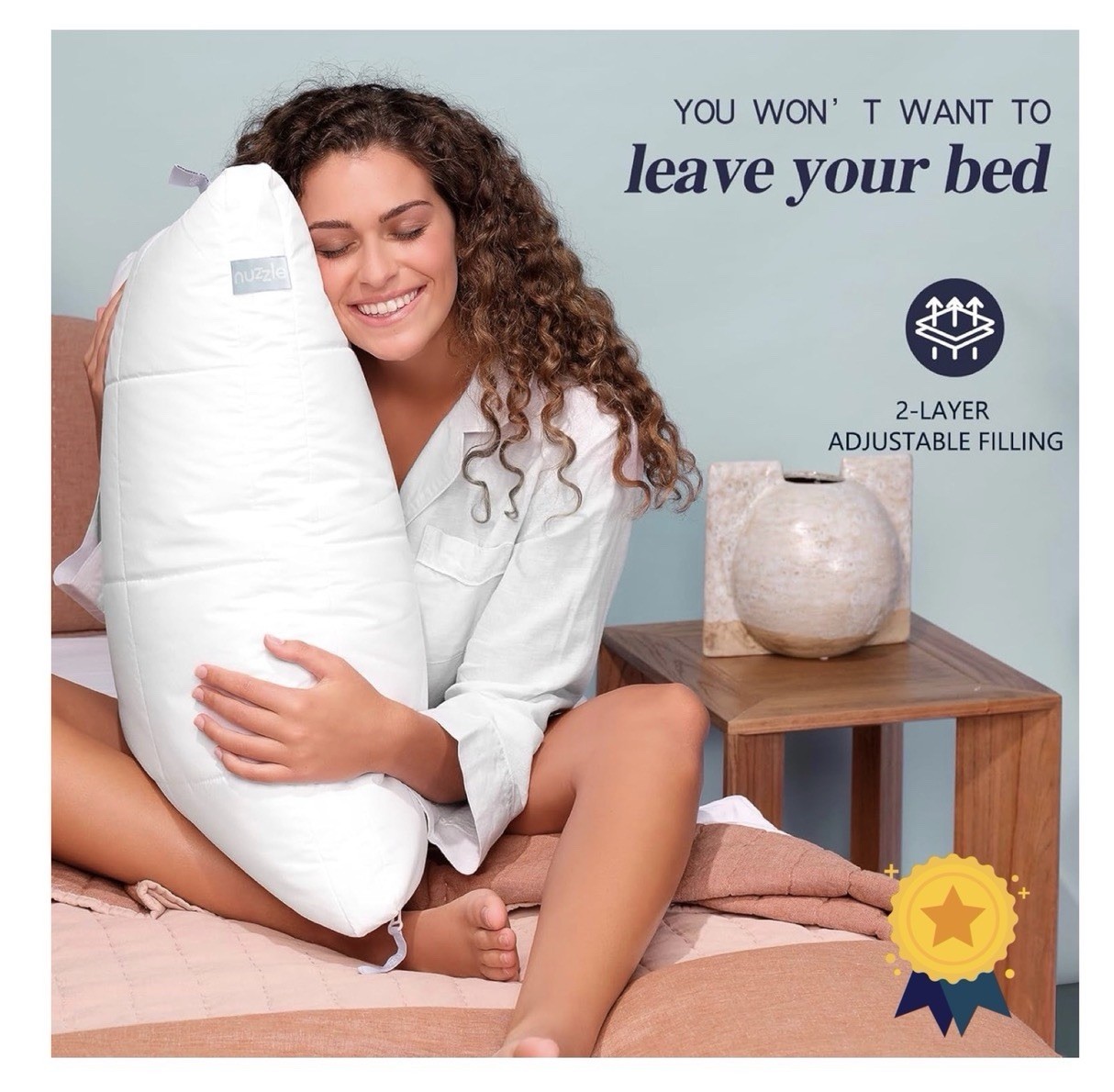 Nuzzle Cooling Adjustable Pillow for Side Standard SIze (Set of 2), White