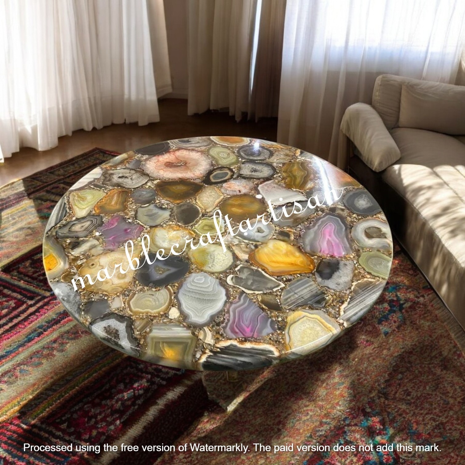 Handmade Mix Agate Round Table Top: Mid Century Modern Furniture for Home Decor
