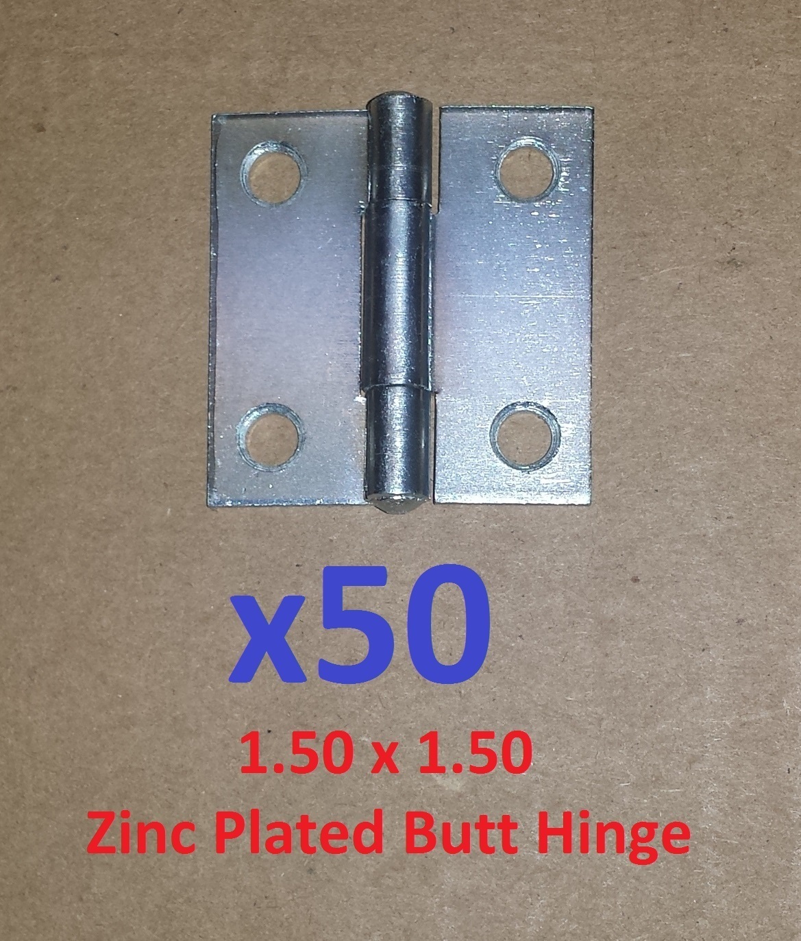 50 pc Zinc Plated Butt Hinge 1.5 x 1-1/2 HOLES 666-1.50ZP Craft/Cabinet/Door C1