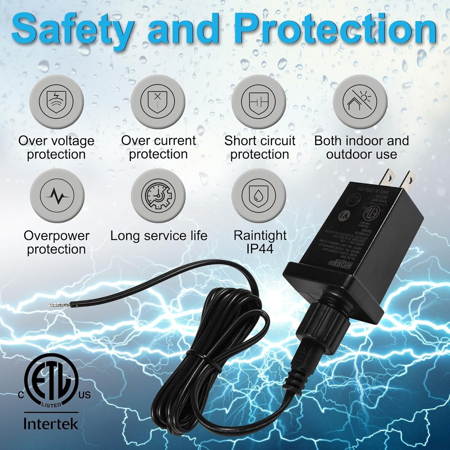 24V 0.5A 12W Class 2 Power Supply Extension Cord, IP44 Raintight LED Transformer