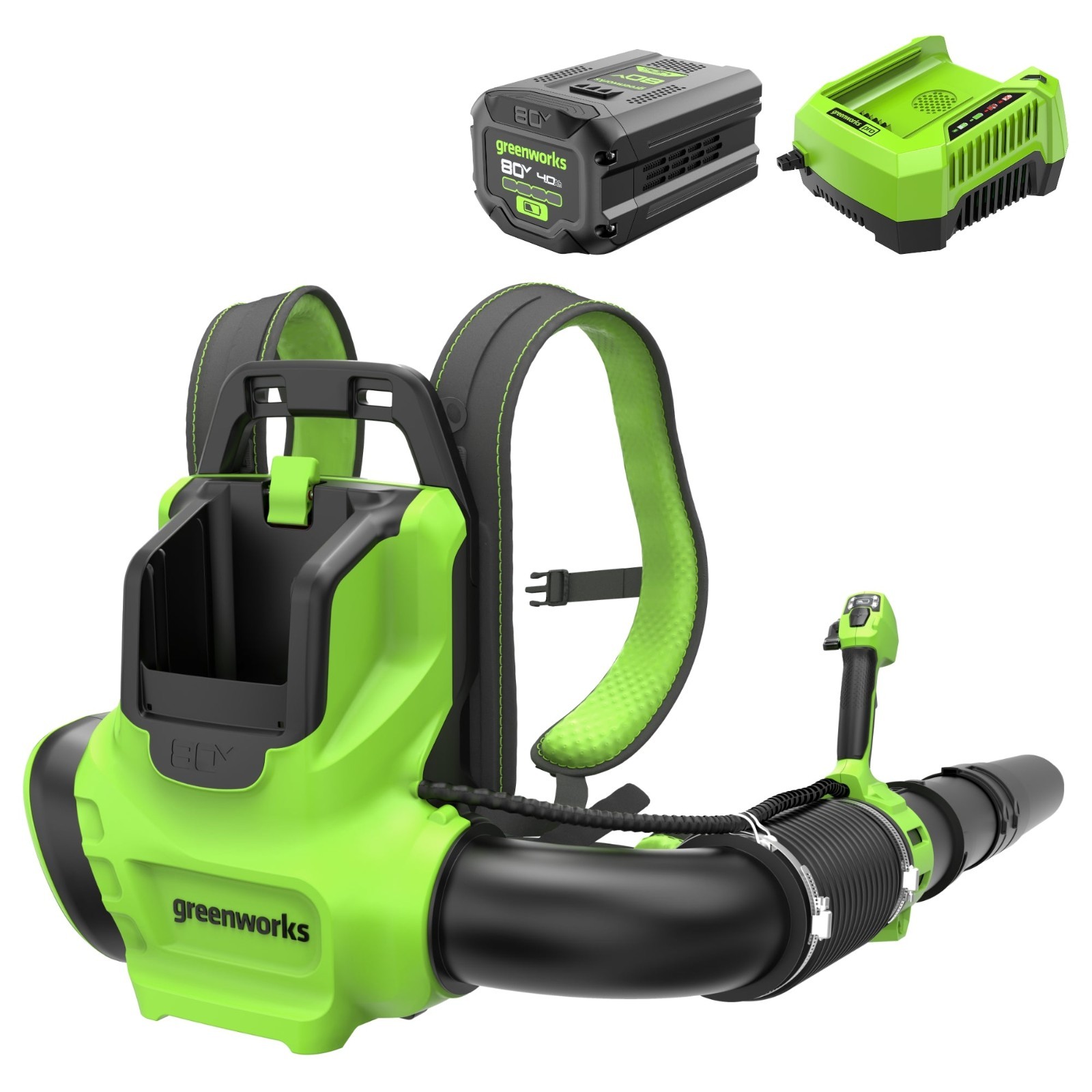 Greenworks 80V 750CFM Backpack Leaf Blower with 4Ah Battery and Rapid Charger