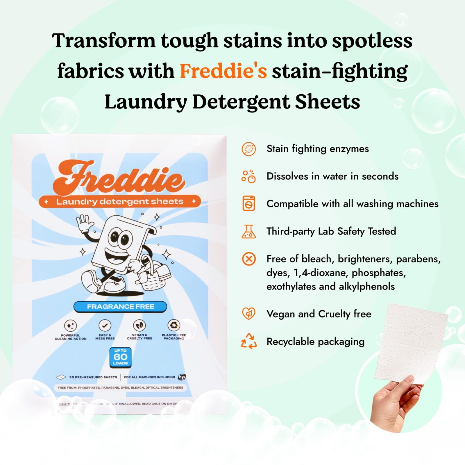 3 Pack Freddie Laundry Detergent Sheets – 180 Loads (90 Sheets)