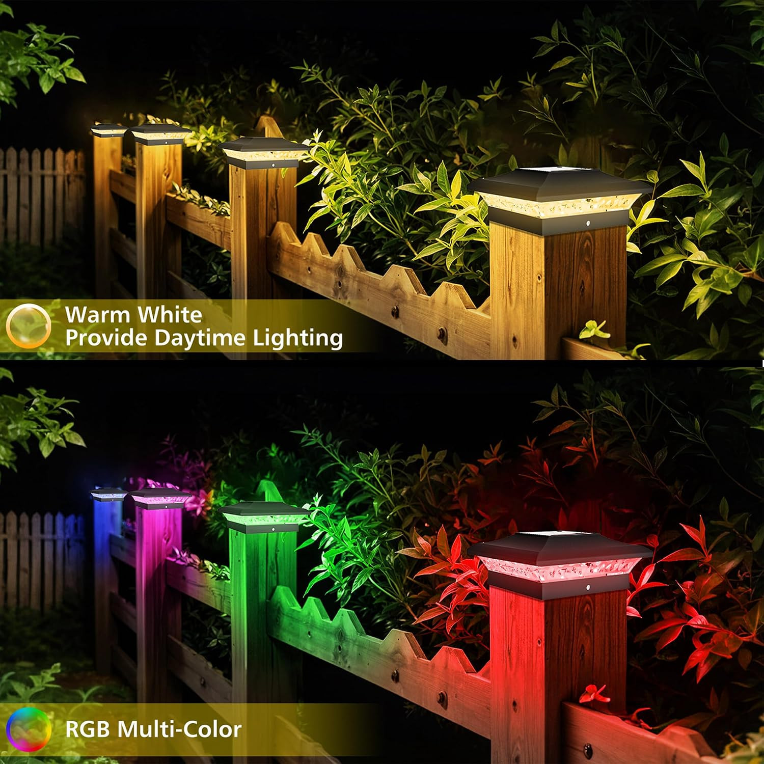 T-SUN Solar Post Cap Lights with Auto-Change Colors- for Vinyl/Wooden Posts IP65