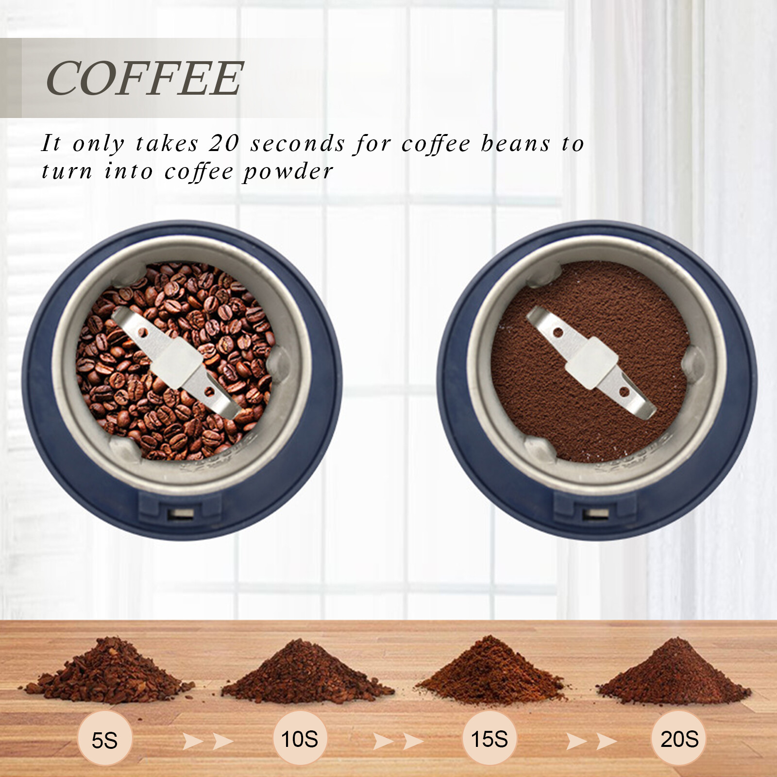 Portable Electric Coffee Grinder Bean Nut Grind Spice Crusher Mill Blender Cafe