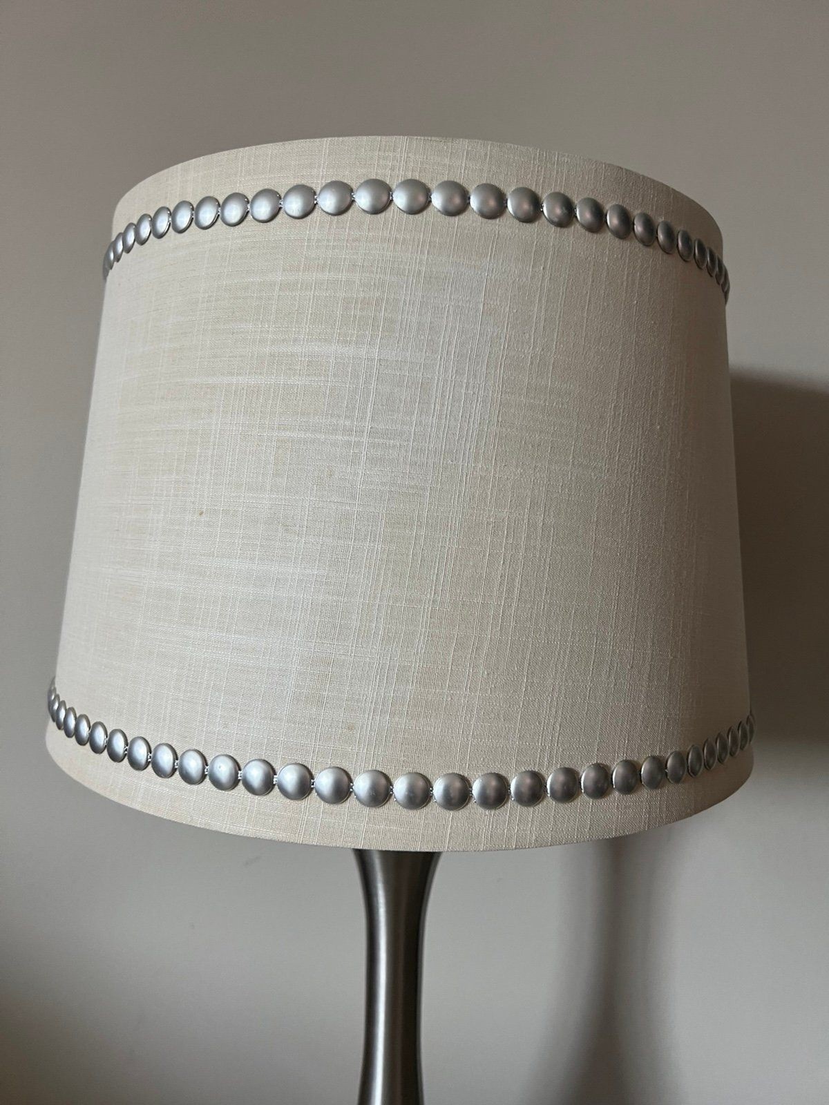 Allen + Roth Silver Slender Base Table Lamp Cream Light Shade w/Silver Studs