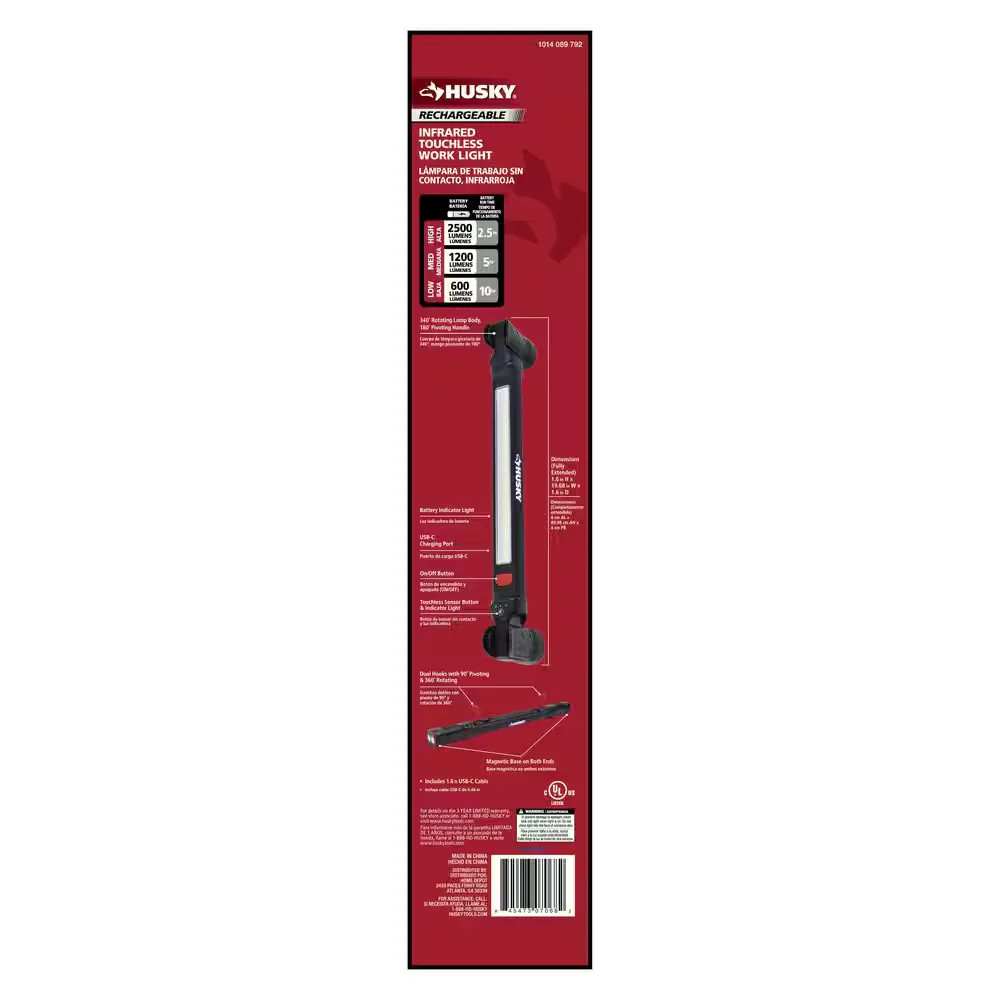 Husky LED Work Light Rechargeable 2500 Lumen Touchless Infrared Magnetic