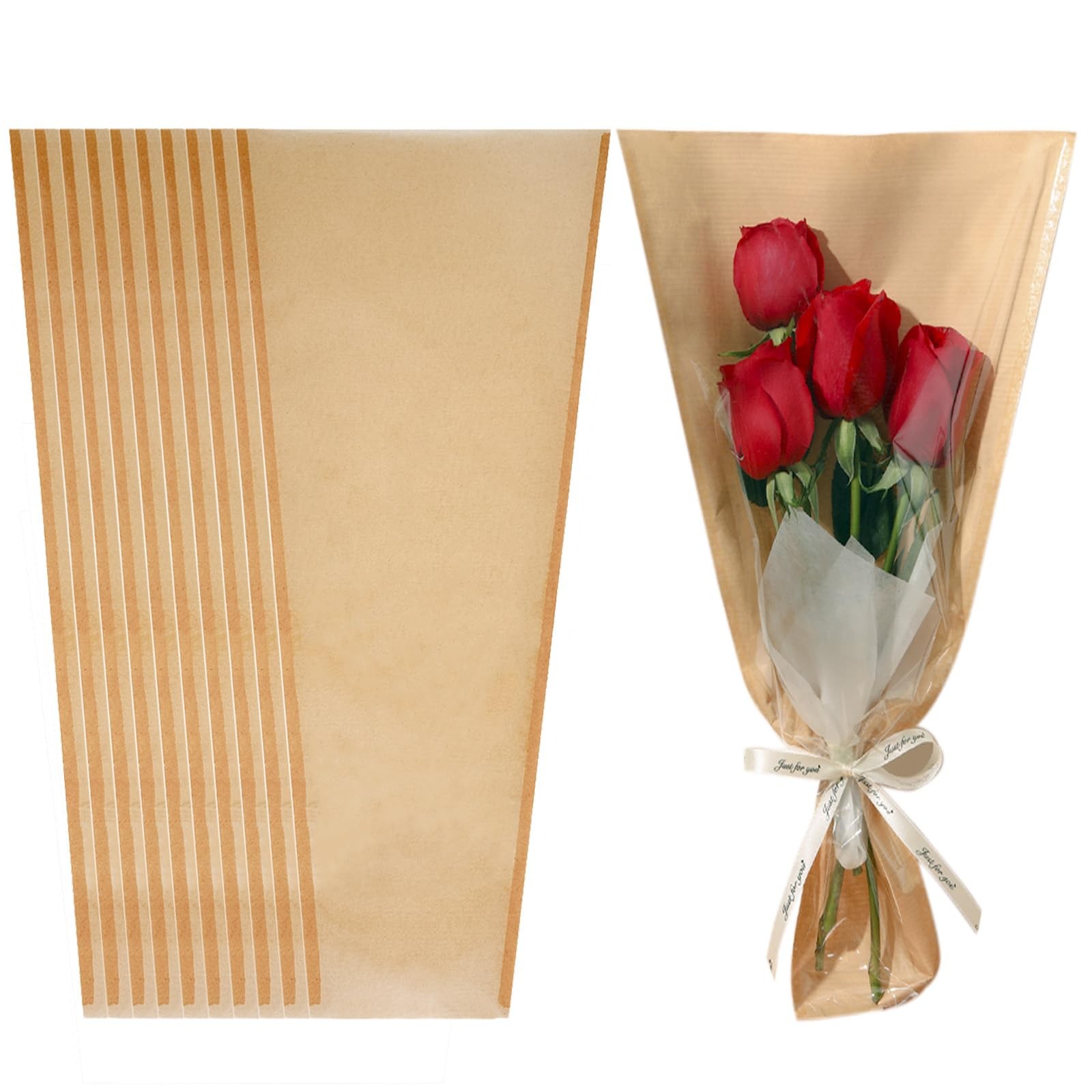 50 Pack Flower Bags for Bouquets – 9.8in x 17.9in x 3.9in Flower Wrapping Bag…
