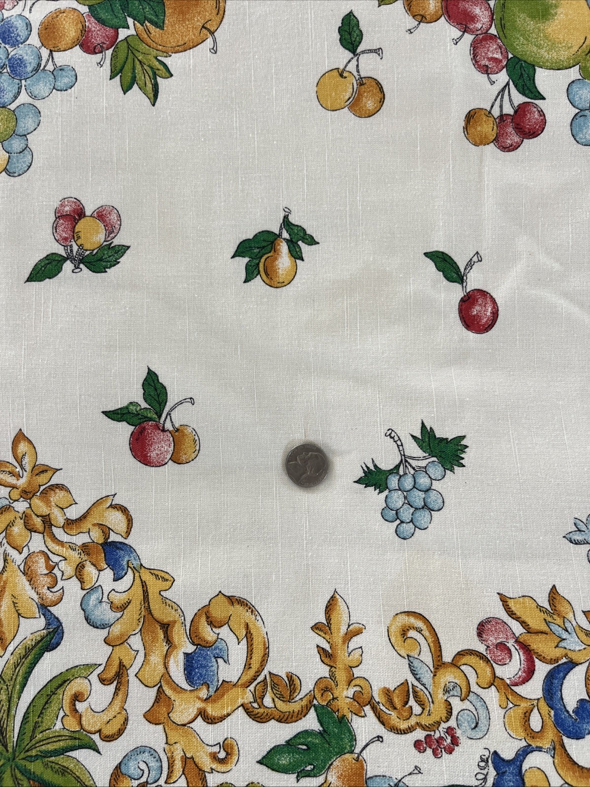 Renaissance-style Rectangular TABLECLOTH SCROLL & FRUITS 60x 78”