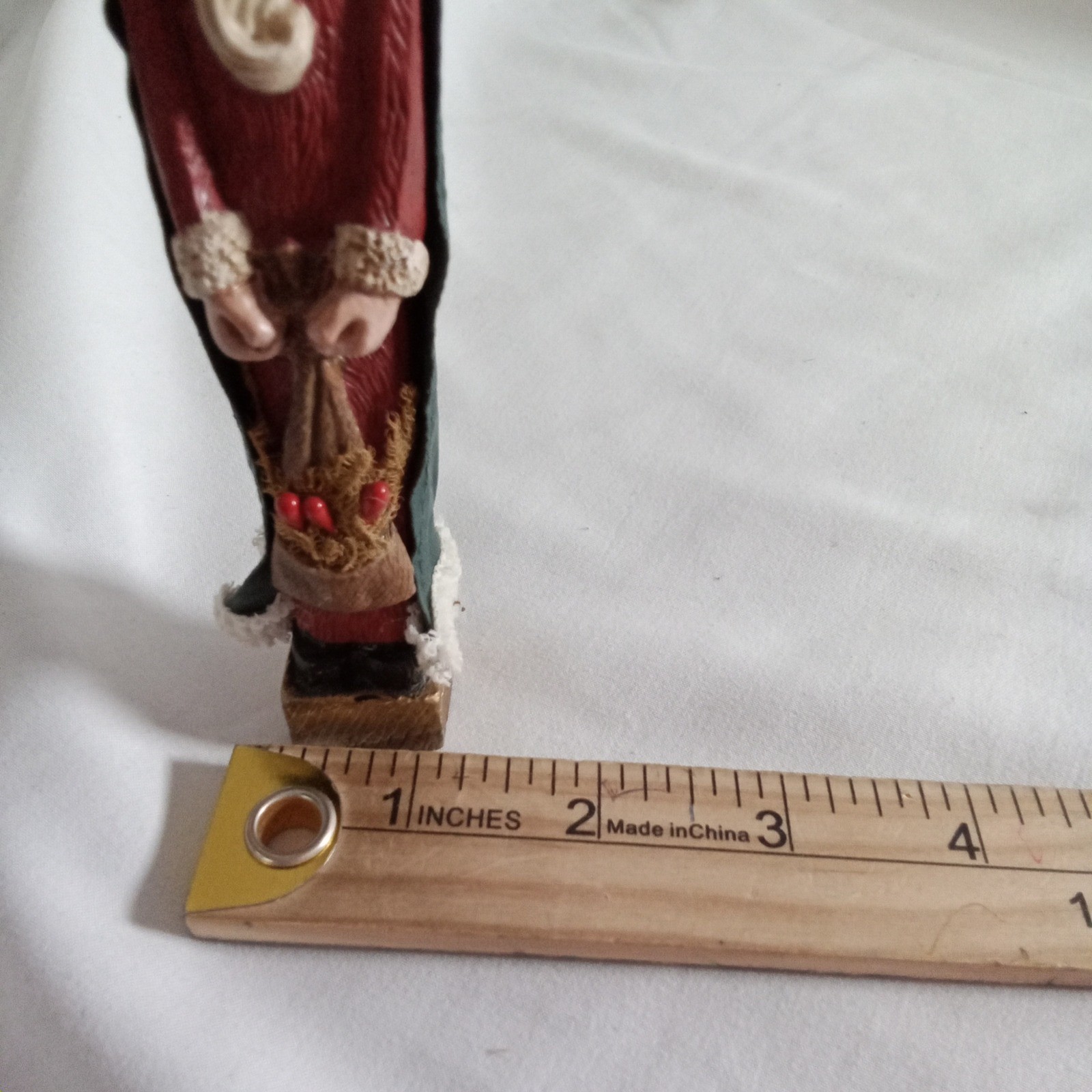 Rustic Old World Santa Claus Figurine Red Green Tall Slender Christmas Decor 7in