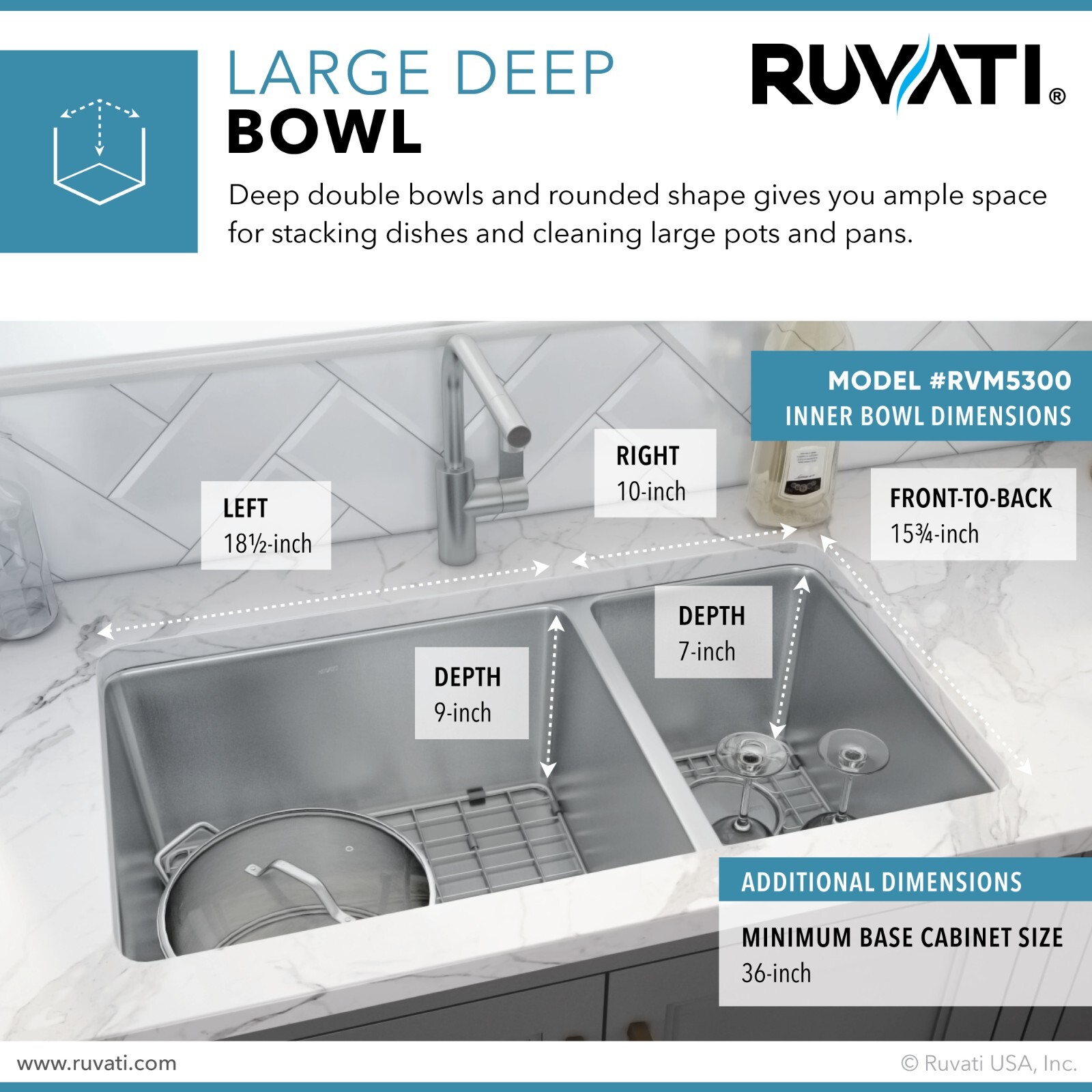 Ruvati 32-inch Undermount Kitchen Sink 70/30 Double Bowl 16 Gauge– RVM5300