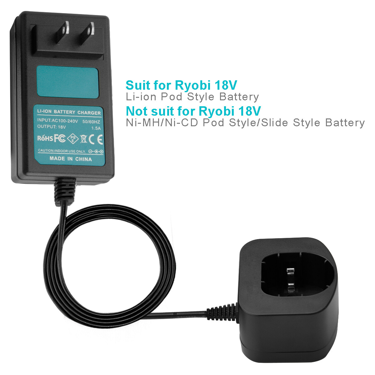Battery Charger for 18V Lithium Ion Ryobi 18-Volt ONE+ P108 P107 P102 P100 P118