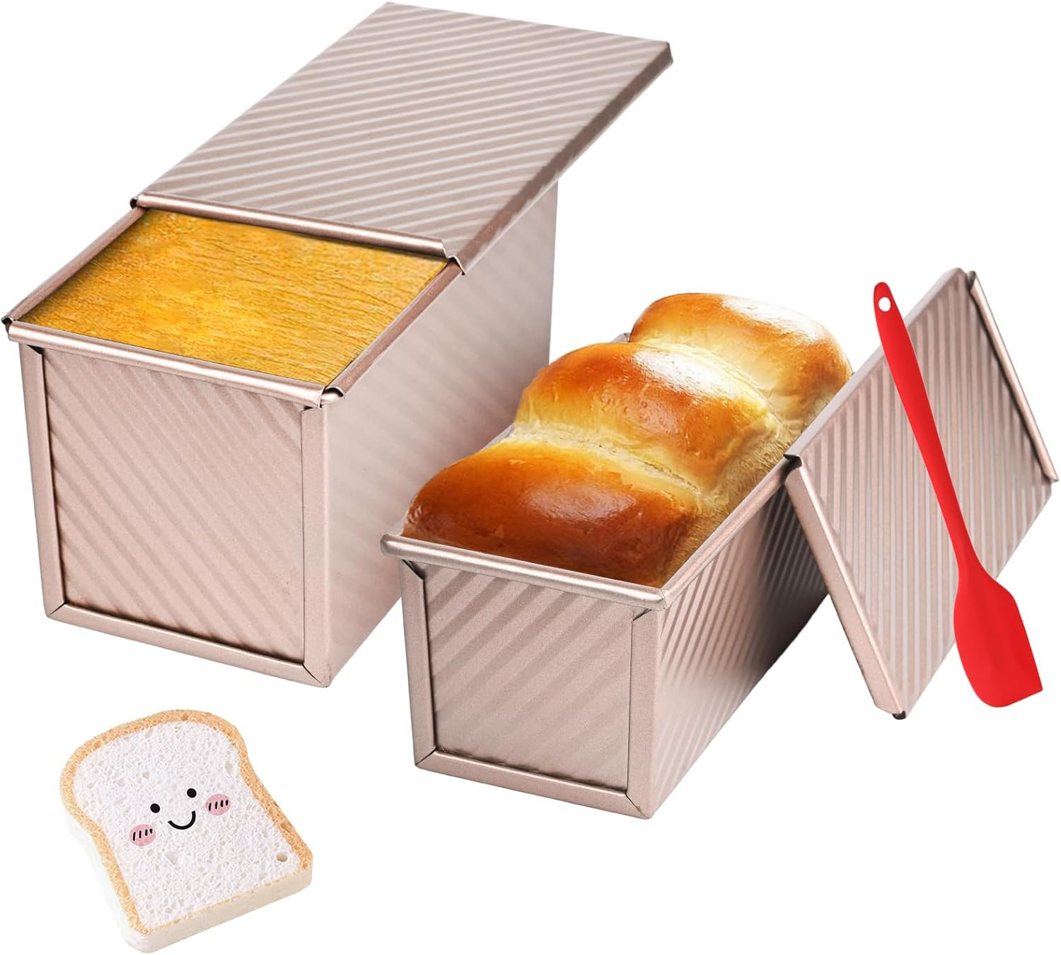 2 Pack Pullman Loaf Pan with Lid, 1 Lb/0.5 Lb Dough Capacity for Homemade Bread,