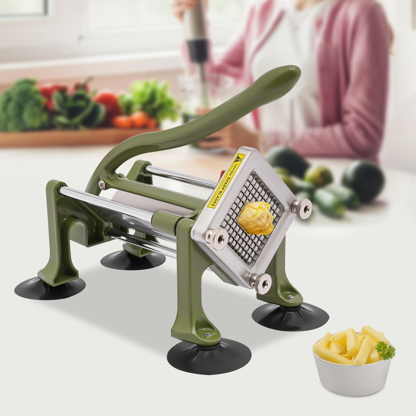 Green 14.2*8.7*13.3in SS& Plastic Manual French Fry Cutter With 1/4in Blade