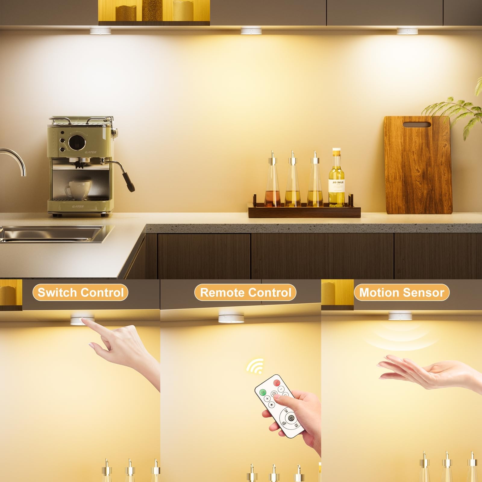 Under Cabinet Lighting, 1500mAh Rechargeable Motion Sensor Puck Lights with R…