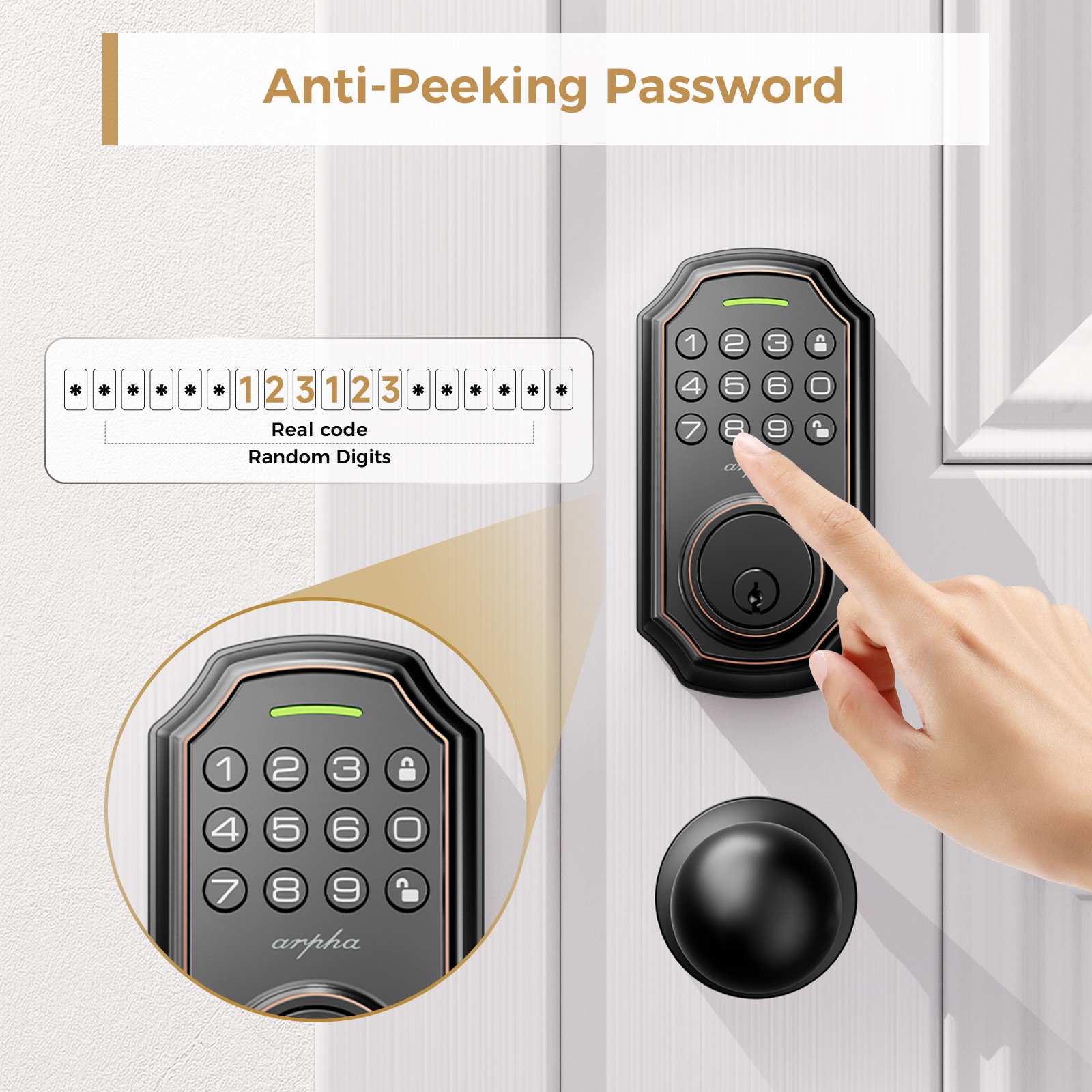 D180 Smart Keyless Door Lock Digital Entry Keypad Deadbolt Anti Peeping Password