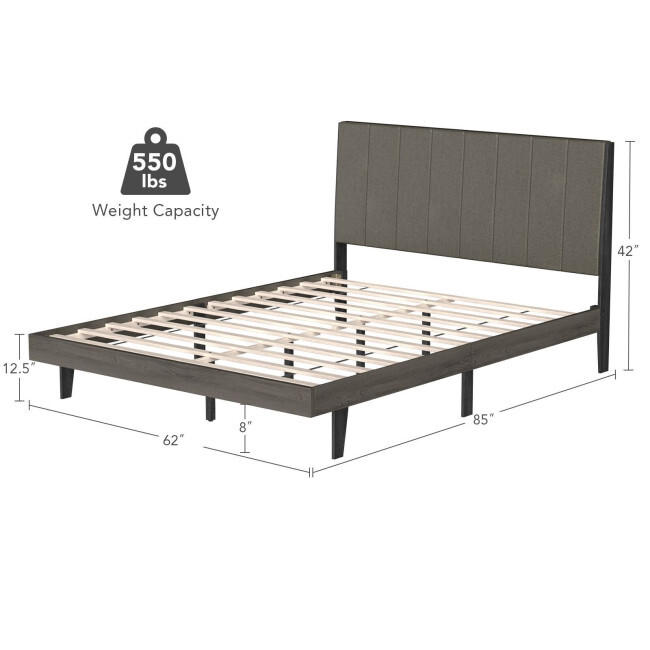 Queen Size Bed Frame Tufted Upholstered Headboard Bedroom W/ Solid Wooden Slat