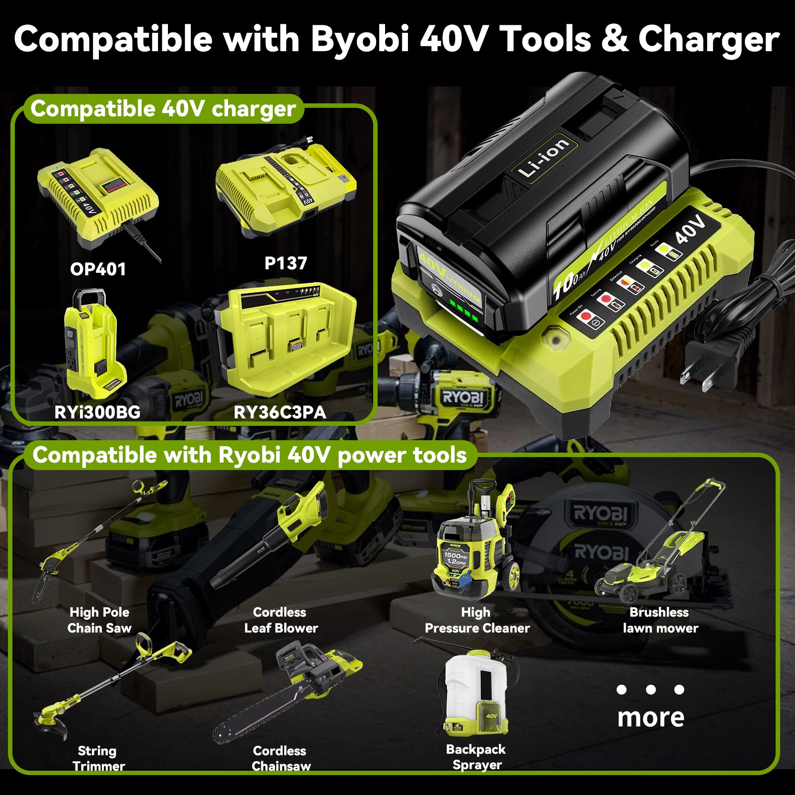 10.0 AH For Ryobi 40 Volt Battery Max Lithium-ion OP4050 OP40602 High Capacity
