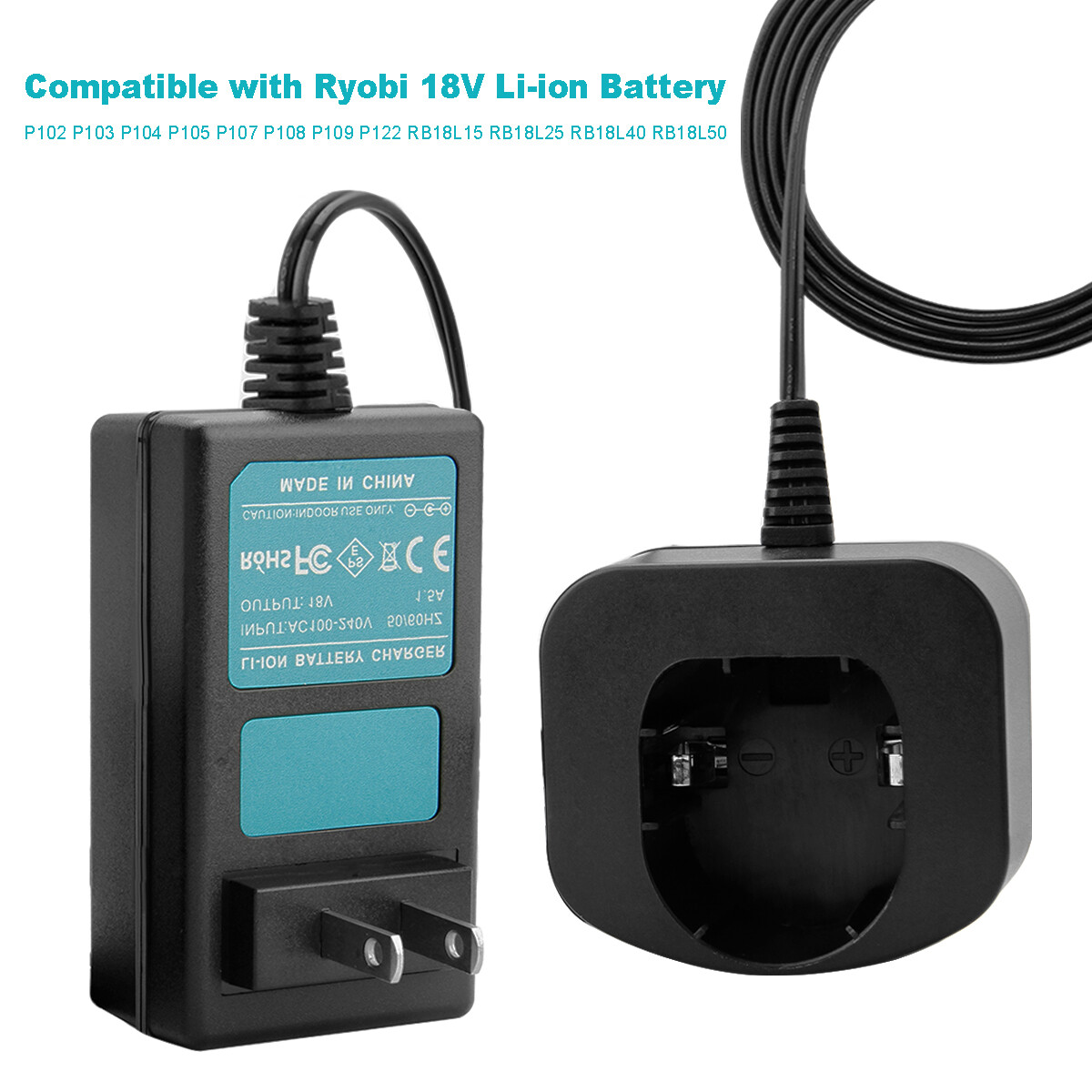 Battery Charger for 18V Lithium Ion Ryobi 18-Volt ONE+ P108 P107 P102 P100 P118