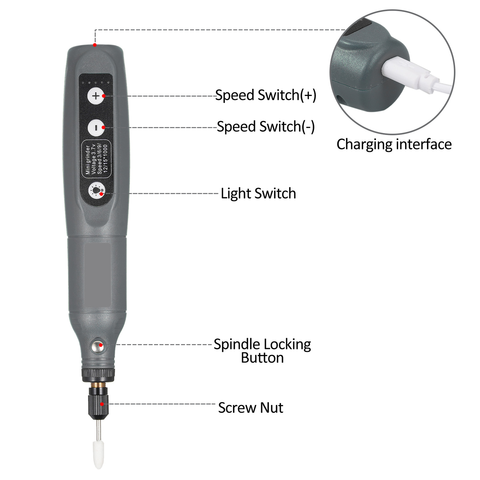 Cordless Rotary Tool 3.7V Li-Ion 5 Variable USB G2O7