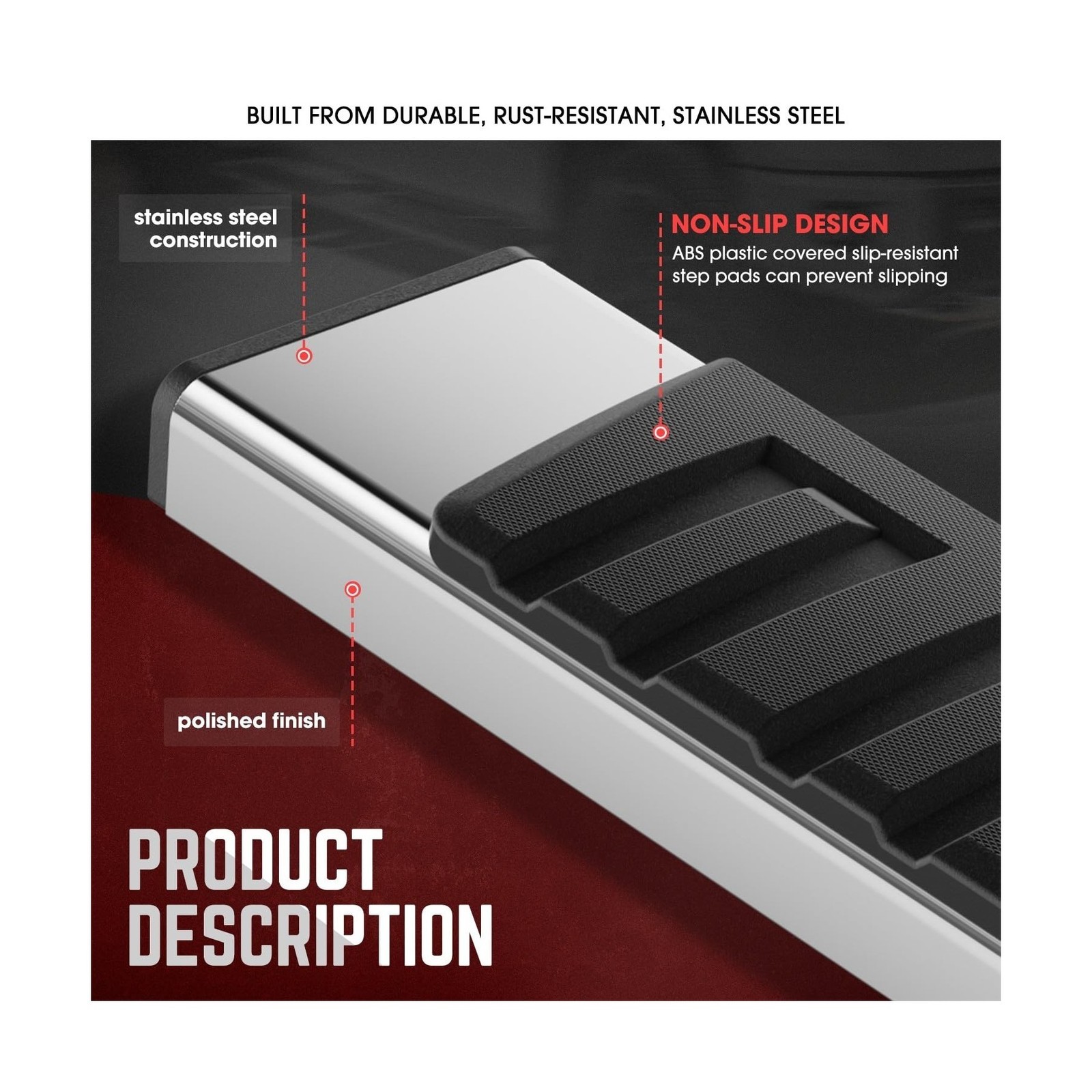 DNA Motoring 6.75″ Wide Flat Running Boards Side Step Bars Compatible with 20…
