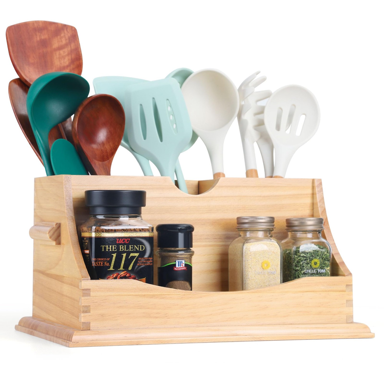 Kitchen Utensil Holder for Countertop with 4 Compartments, Natural Color(Uten…