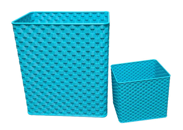 Blue Wicker Wastebasket W/Accessory Holder/Bathroom/Kids/Teens/Adults/Stylish