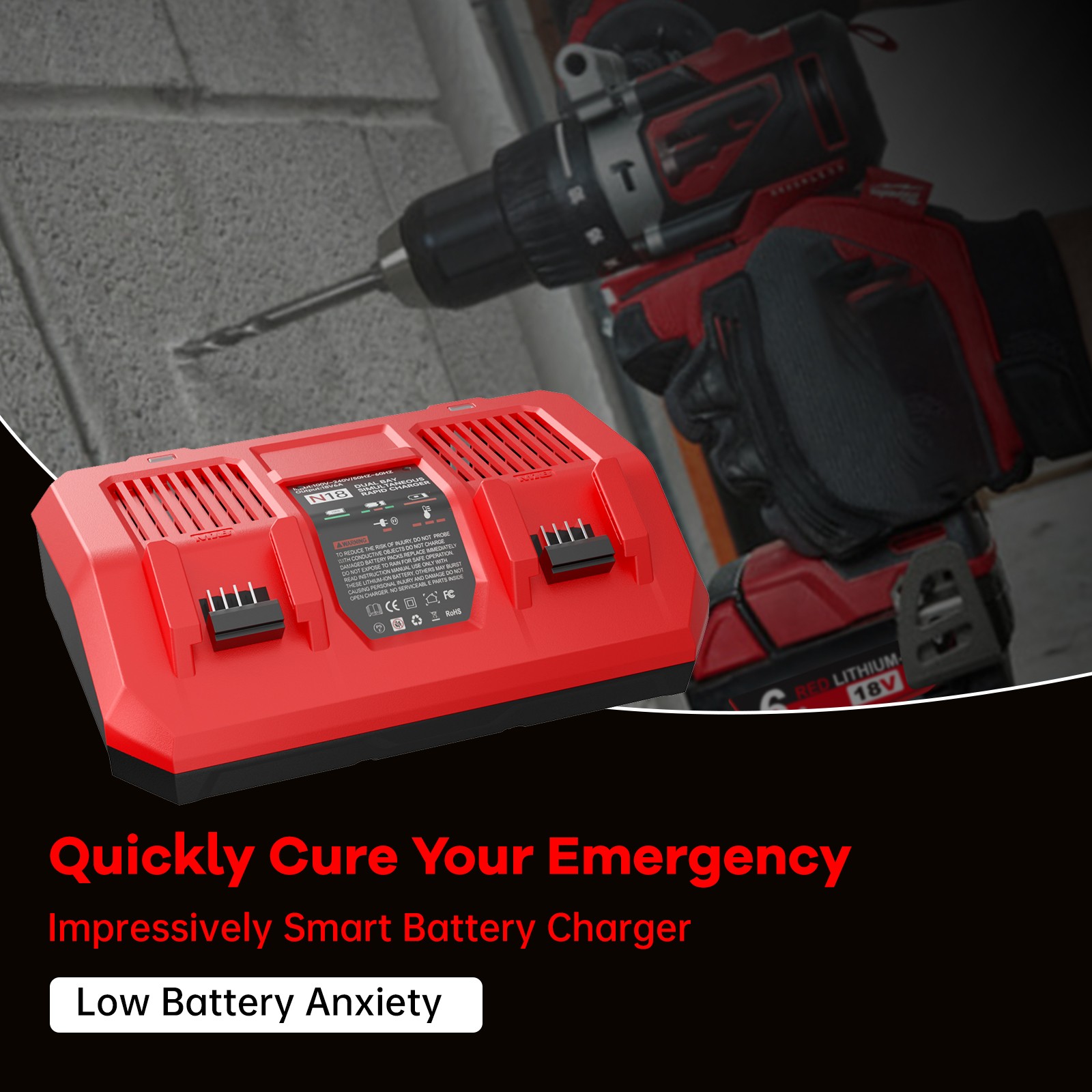 For Milwaukee For M18 Battery For M12 12V Battery Charger-(Not include battery)