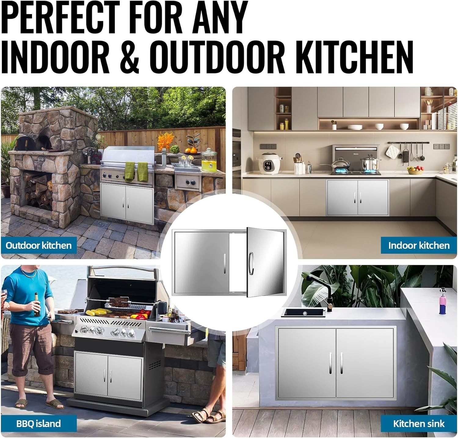 Outdoor Kitchen Doors, 36″ Wx21″ H 304 Stainless Steel BBQ Access Door w/ handle