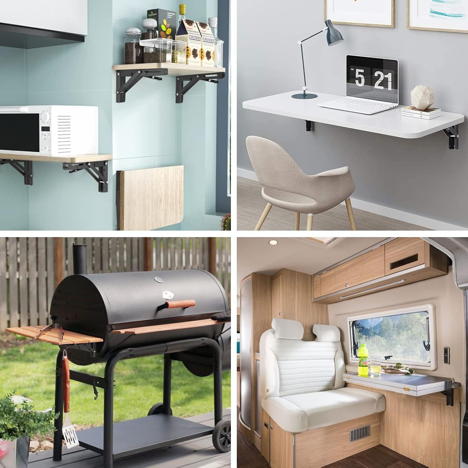 Folding Shelf Brackets Wall Mounted Heavy Duty Triangle Shelf 2Pcs Black/Silve
