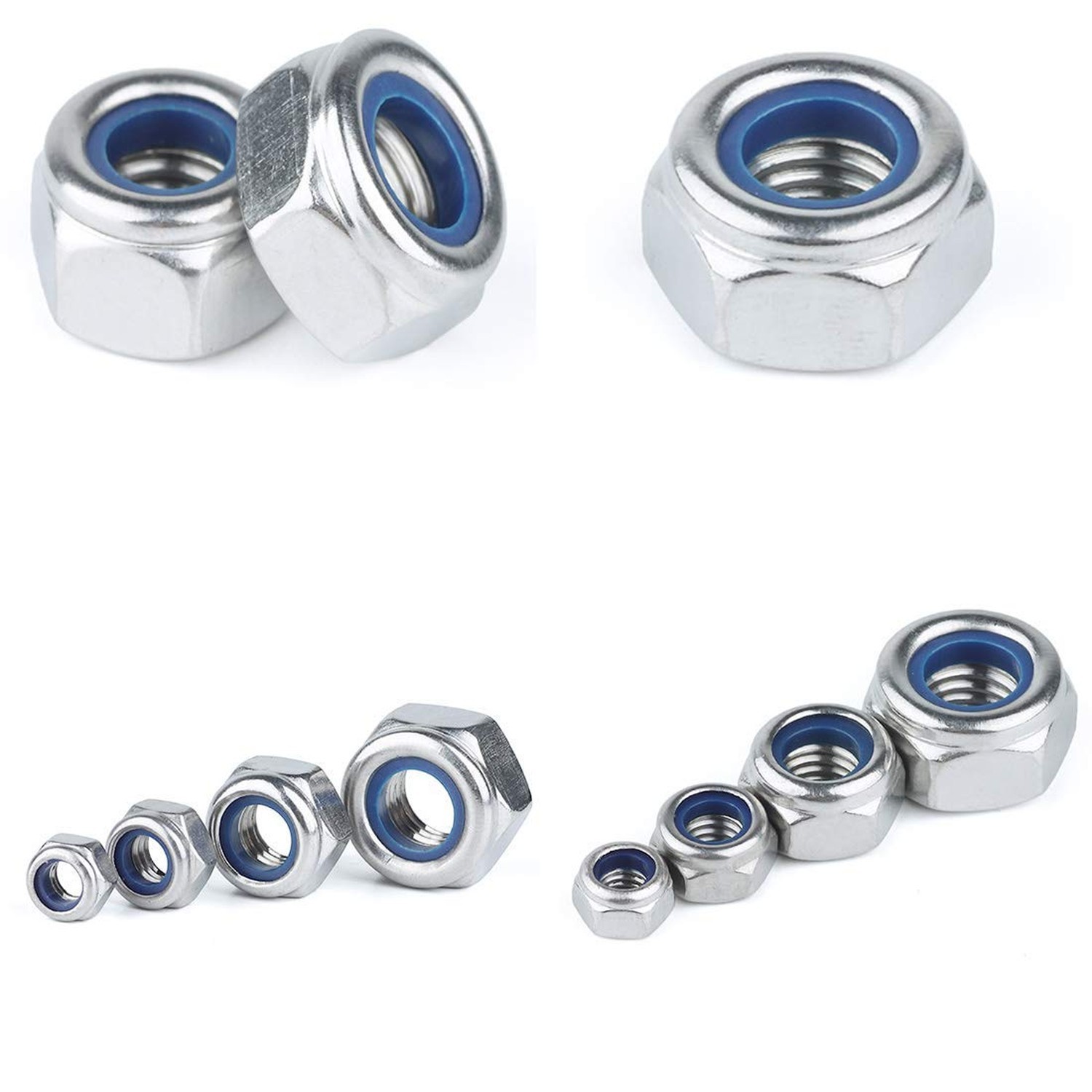 215Pcs 8-Size Metric Stainless Steel Nylon Insert Hex Lock Nuts Assortment Ki…