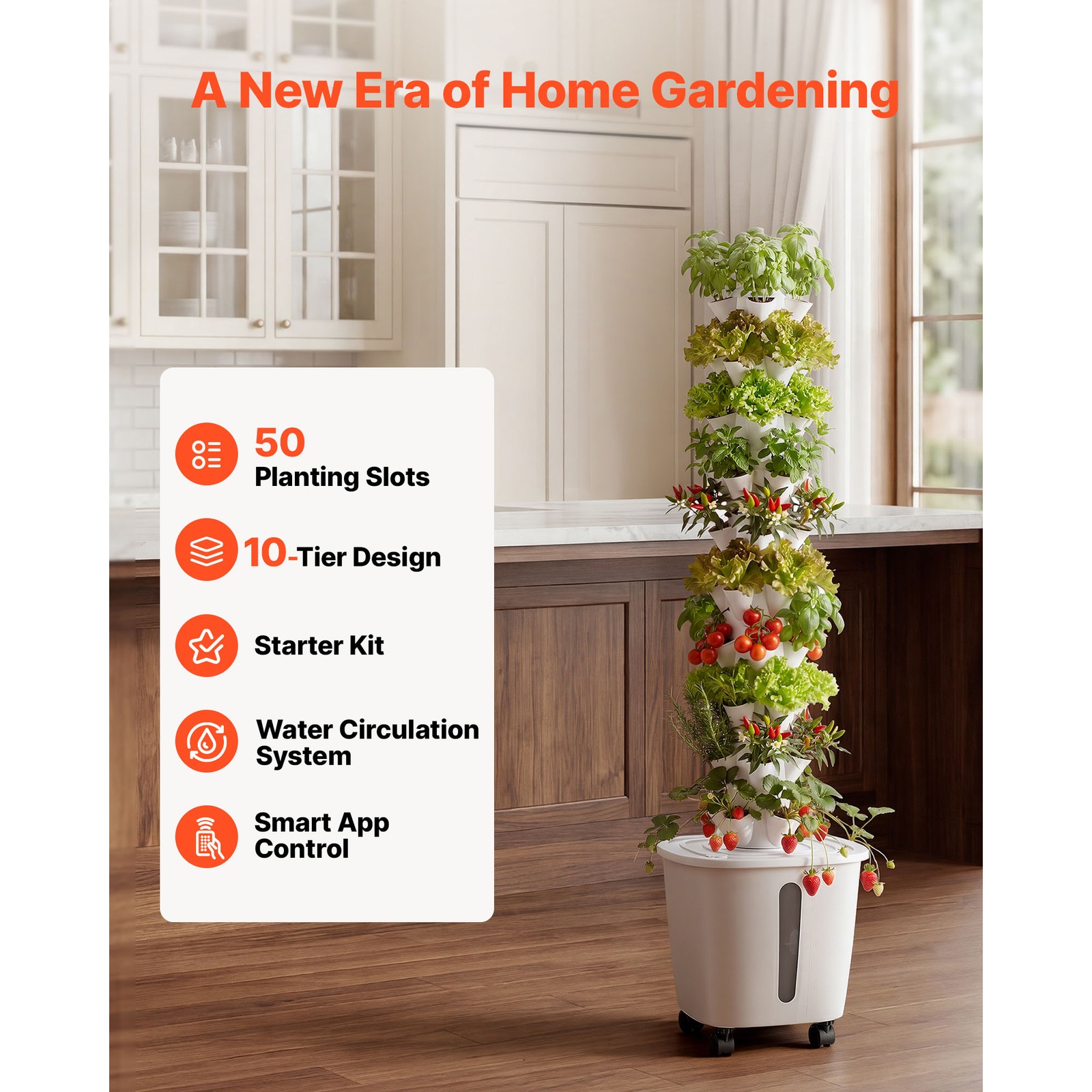 Uimoso Hydroponic Tower System with 50Pods and Mobile Base Vertical Gardening