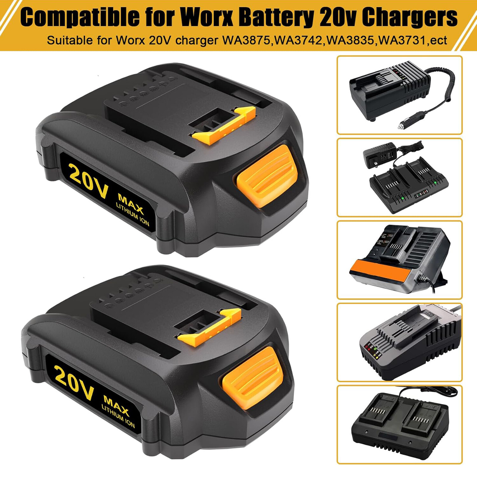 2 Pack 3.5Ah Replacement for Worx 20V PowerShare Lithium-ion Battery WA3575