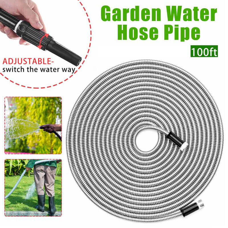 Stainless Steel Metal Garden Water Hose Pipe Flexible Lightweight 75FT 100FT