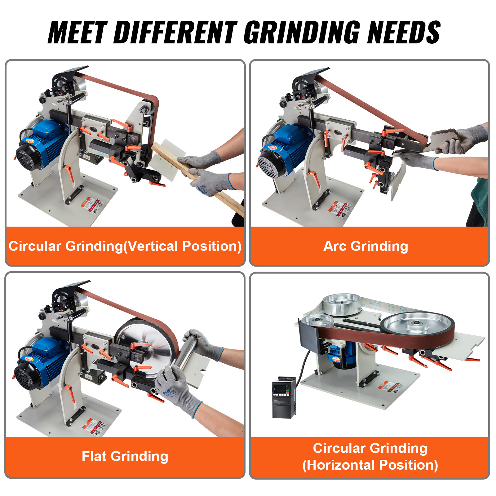 VEVOR Belt Grinder Sander 72 x 2-Inch Belt Polisher with VFD 3 Grinding Moulds