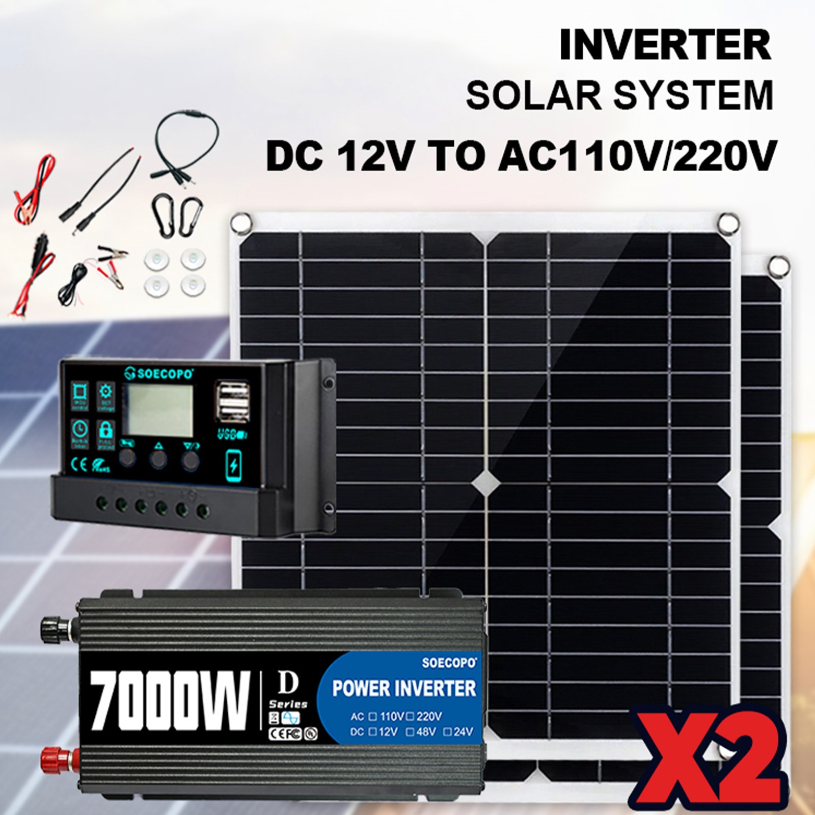 Complete 7000W Off-Grid Solar Kits 7000W Inverter 2pc 300W Solar Panel 110V/220V