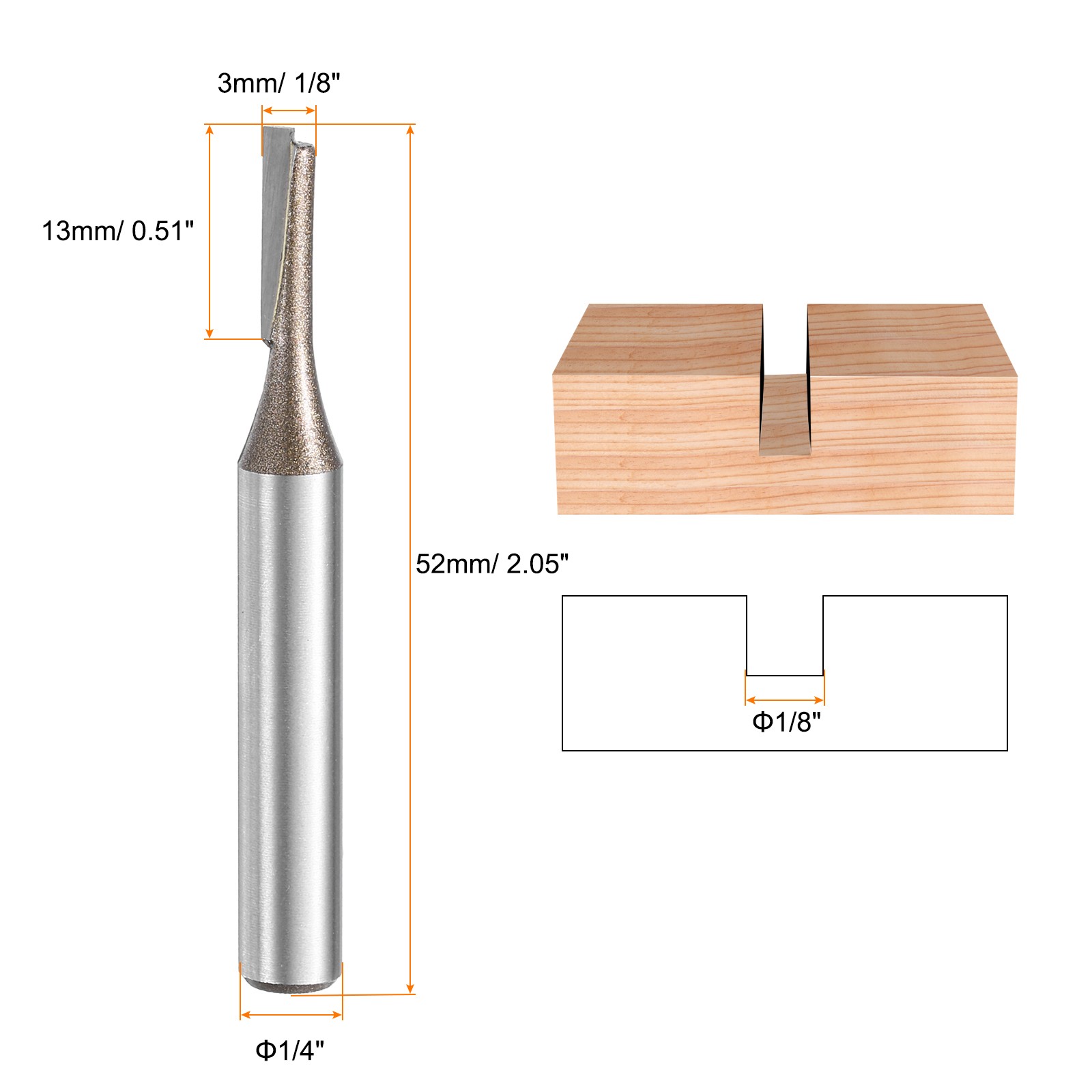 2pcs Straight Router Bit 1/4 Shank 1/8″ Cutting Dia 2 Flutes 0.51″ YG6 Carbide