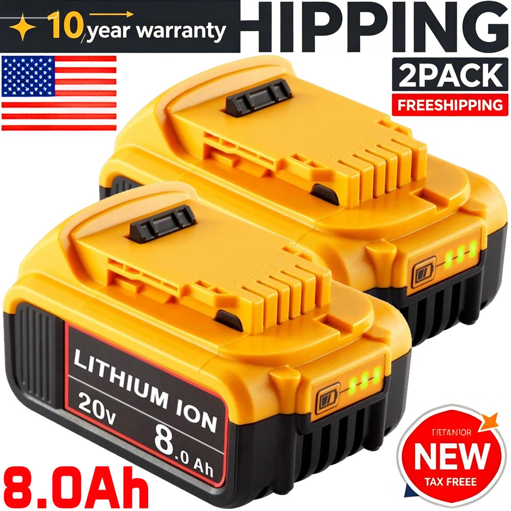 2Pack For DeWalt 20V 20 Volt Max XR 8.0AH Battery DCB206-2 DCB205-2 Lithium Ion