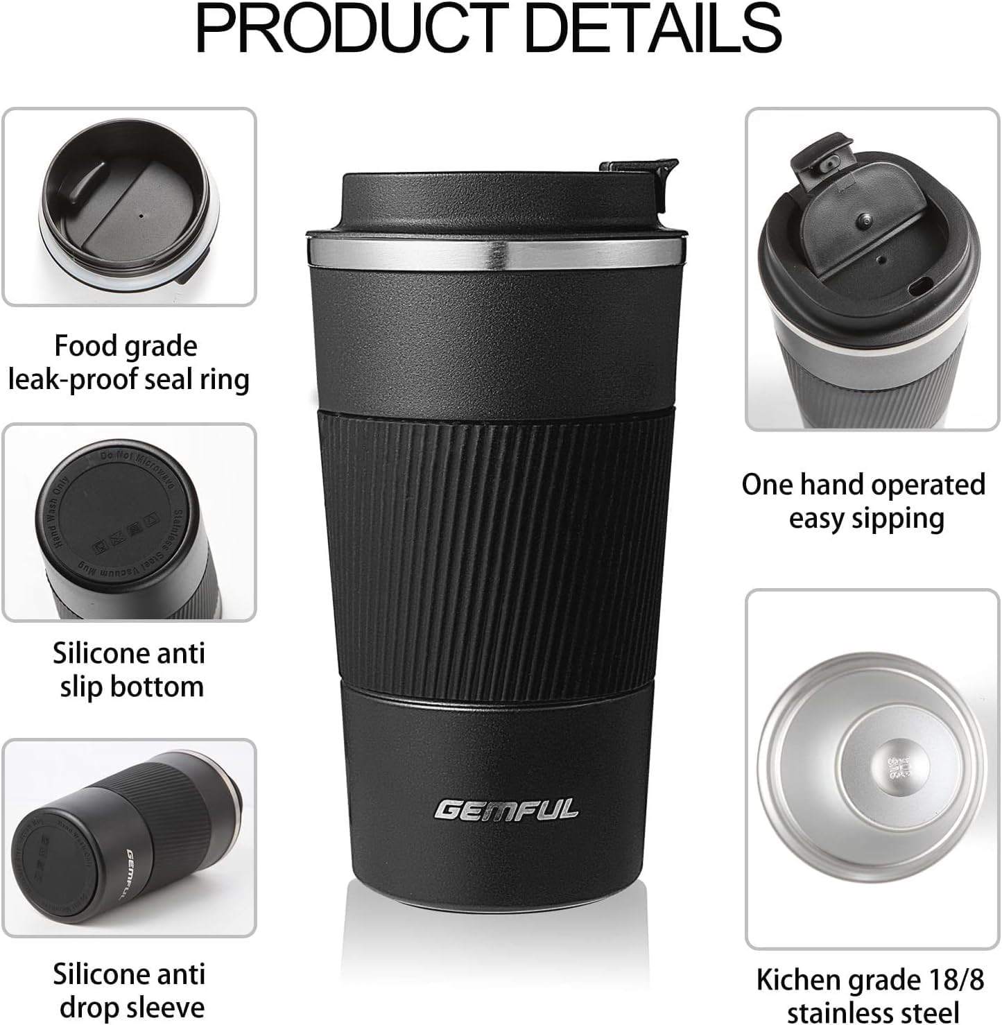 17oz Travel Coffee Mug To Go with Lid Stainless Steel Insulated Cups Reusable Tu