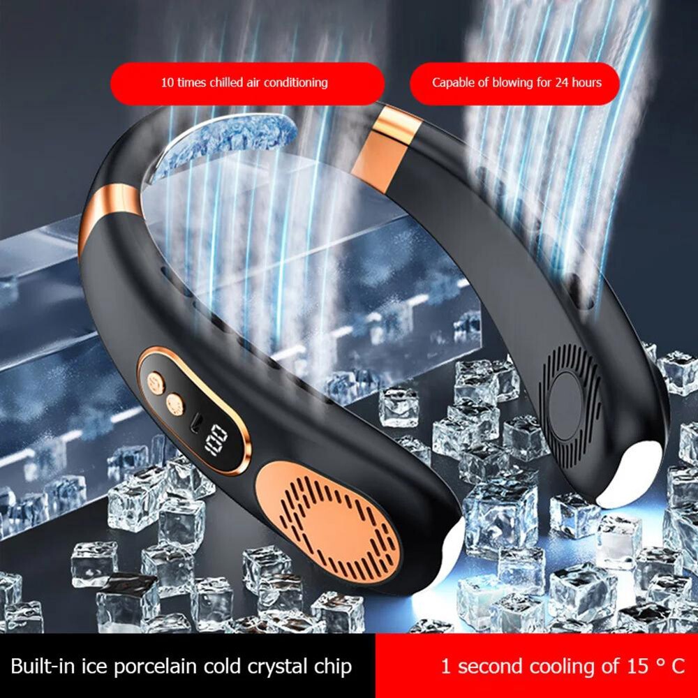 Portable Hanging Neck Fan 5-Speed USB Rechargeable Bladeless W/ Cold Plate USA