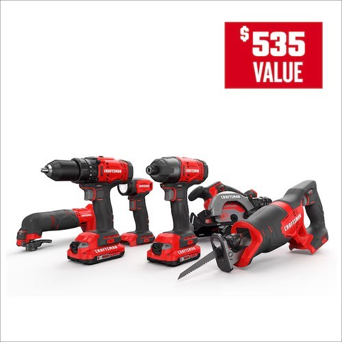 CRAFTSMAN CMCK601D2 V20 20-volt Max 6-Tool Power Tool Combo Kit with Soft Case