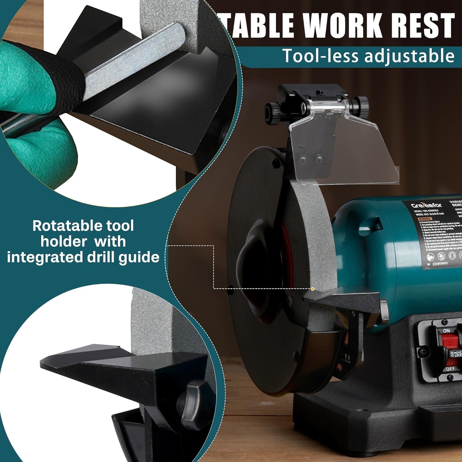 6″ Variable Speed Bench Grinder 1725–3450 RPM Brushless Motor LED Light