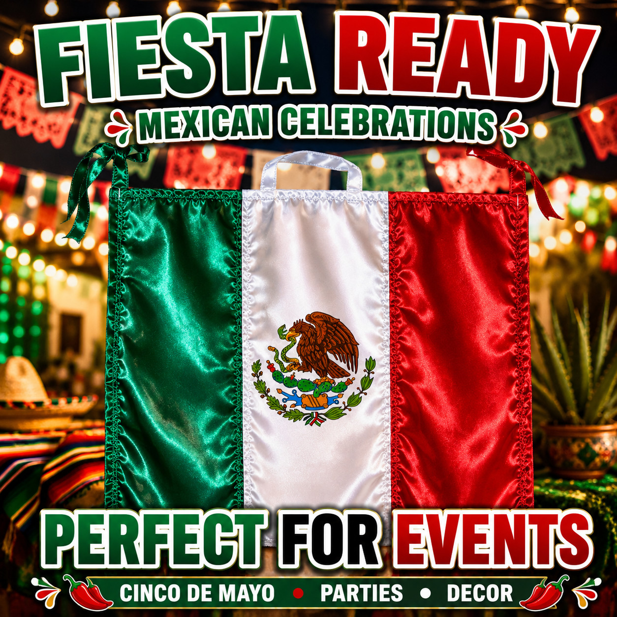 Large Mexico Satin Flag 80×51 Patriotic Mexican Banner Made In Mexico