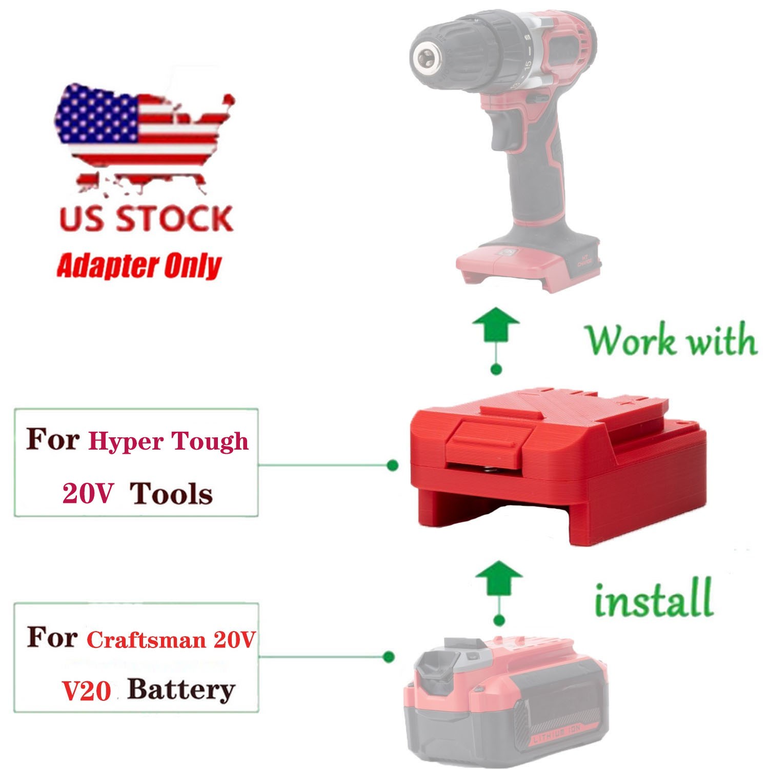 Battery Adapter For Craftsman 20V V20 Battery To For Hyper Tough 20V Power Tools
