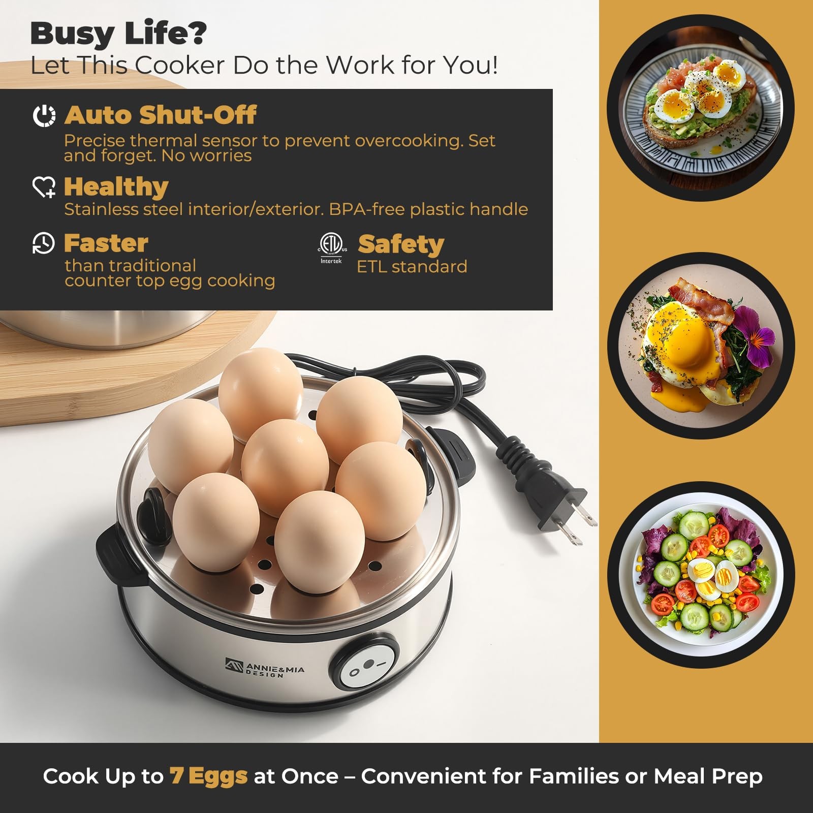 Annie & Mia Design Electric Egg Cooker, All Stainless Steel 7 Egg Capacity eg…